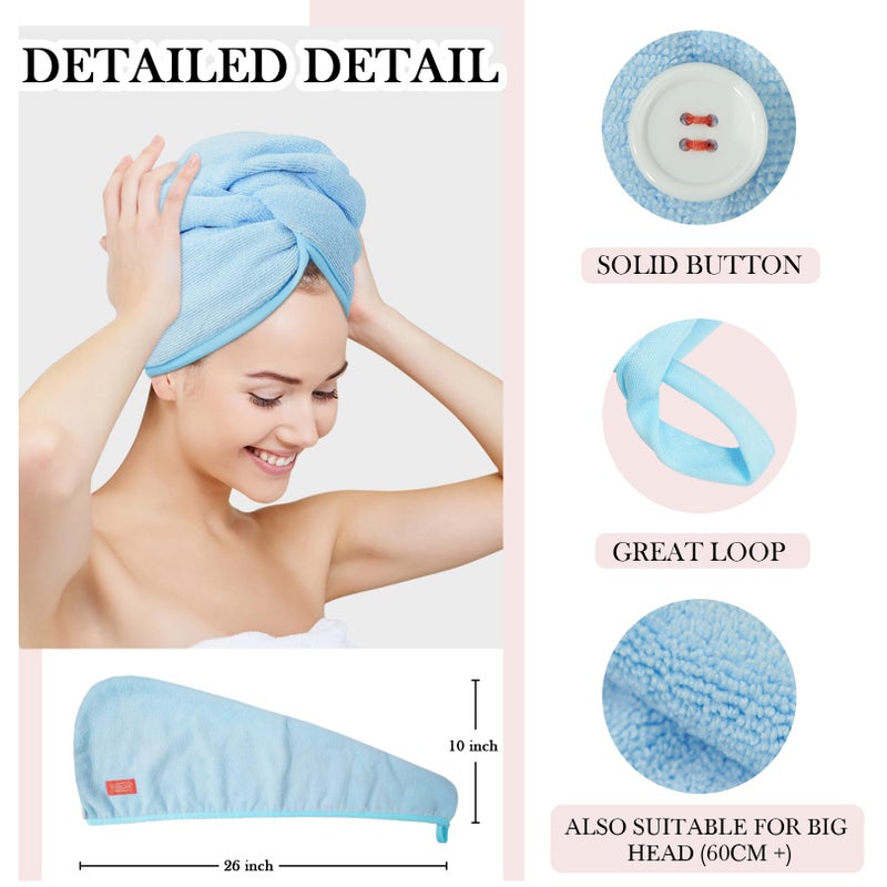 YoulerTex Ultra Plush Microfiber Hair Towel Wrap for Women  2 Pack 10 inch X 26inch Purple  Ultra Absorbent Twist Hair Turban Drying Cap Hair Wrap  for Drying Curly  Long & Thick Hair (Blue) - Image 3